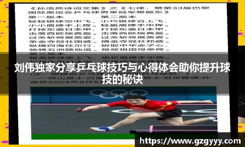 刘伟独家分享乒乓球技巧与心得体会助你提升球技的秘诀